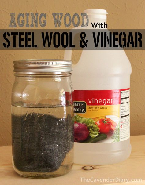 How to Age wood with Steel Wool and Vinegar from the Cavender Diary Vinegar Stain, Steel Wool And Vinegar, Diy Vinegar, Plumbing Pipe Shelves, Age Wood, Distressed Wood Furniture, Baby Furniture Sets, Wood Furniture Design, Pallet Designs