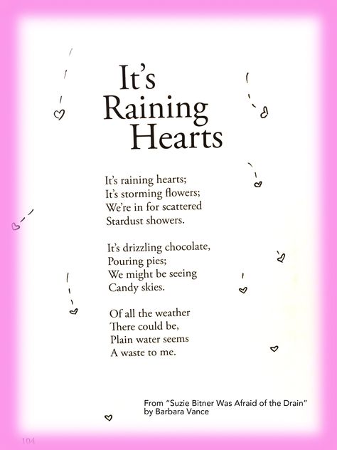 cute children's poem about weather and creativity. Great for school and learning activities. Library activities and common core 1st grade, 2nd grade, and 3rd grade reading. great for ESAL english and language arts English Poems For Children, Weather Poem, Rain Poems, Silly Poems, Raining Hearts, Poetry Worksheets, Poetry Tea, Poems In English, Small Poems