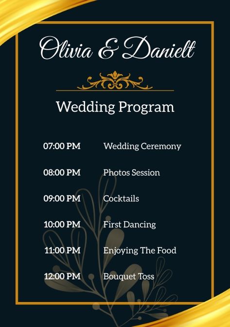 Gold Ornamental Wedding Program template Wedding Program Design, Program Wedding, Free Wedding Invitation Templates, A4 Document, Event Program, Wedding Programs Template, Bouquet Toss, Template Wedding, Create Invitations