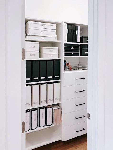 Office Supplies Closet, Office Filing System, Closet Office Organization, Design Bookshelf, Organize Files, Home Office Closet, Neat Method, Boss Day, Organization Design