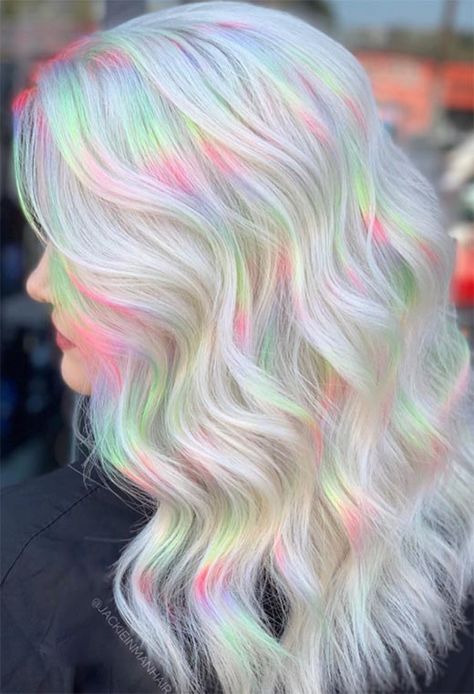 Fantasy Hair Color, Holographic Hair, Rainbow Hair Color, Cute Hair Colors, Creative Hair Color, Hair Color Pastel, Spring Hair, Pretty Hair Color, Fantasy Hair