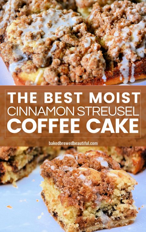 Moist Coffee Cake Recipe, Cinnamon Streusel Coffee Cake, Coffee Cake Recipes Easy, Streusel Coffee Cake, Cinnamon Coffee Cake, Cinnamon Streusel, Coffee Cake Recipe, Cinnamon Recipes, Breakfast Goodies