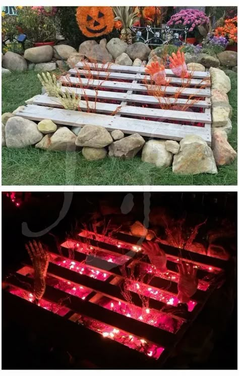 Easy Outdoor Halloween Decorations, Haunted Trail, Halloween Decorations To Make, Scary Halloween Decorations Diy, Halloween Camping, Halloween Diy Outdoor, Haunted House Ideas, Halloween Outside, Easy Diy Halloween Decorations