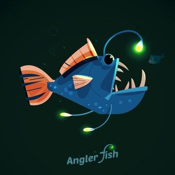 Angler Fish Character, Angler Fish Illustration, Fish Character Design, Fish Character, Warriors Illustration, Sea Illustration, Flower Artists, Fish Vector, Fish Stock