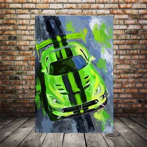 Excited to share this item from my #etsy shop: Viper art print, Green with black stripe, Dodge artwork, Custom car painting, race car art, man cave garage decor, husband gift ideas Race Car Painting, Race Car Art, Srt Viper, Husband Gift Ideas, Canvas Drawing, Garage Art, Gift Ideas Birthday, Art Teaching, Art Painting Gallery