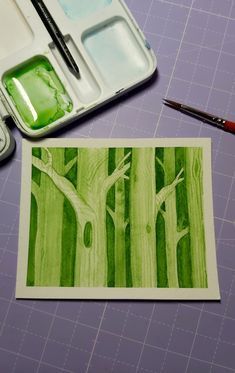 Monochromatic Art For Kids, Monochromatic Art Ideas, Watercolor Practice Exercises, Forest Painting Ideas, Monochromatic Art Painting, Monochromatic Painting Ideas, Green Forest Painting, Watercolor Exercises, Monochromatic Drawing