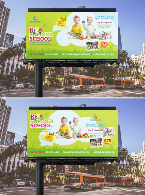 Summer School Billboard Banner Template PSD Classroom Billboard Ideas, School Billboard Design, Summer Learning Kindergarten, Simple Billboard Design, Best Billboard Design, Billboard Template White, Kindergarten Posters, School Advertising, Happy Doctors Day