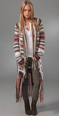 Bohemian Style Winter, Technicolor Dreamcoat, Long Sweater Jacket, Long Shag, Cardigan Outfit, Estilo Hippie, Stil Boho, Womens Sweaters, Crochet Jacket