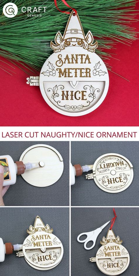 Naughty or Nice Ornament Laser Cut #Natal #Lazer_Projects_Ideas #Laser_Cut_Gifts #Glowforge_Aura. #ChristmasCrafts #Svg #ChristmasOrnamentsSvg #ChristmasDecor #CraftIdeas Christmas 2024 Ornaments, Lazer Projects Ideas, Small Laser Cut Projects, Christmas Glowforge Ideas, Christmas Laser Projects, Laser Projects Ideas, Christmas Laser Cut Ideas, Glowforge Aura, Engraver Ideas