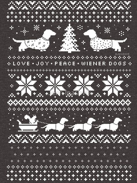 Dachshunds Christmas Sweater Pattern by ShortCoffee Fairisle Patterns, Ugly Christmas Sweater Pattern, Christmas Sweater Pattern, Colorwork Chart, Dachshund Pattern, Dachshund Christmas, Fair Isle Knitting, Knit Stitch Patterns, Christmas Embroidery