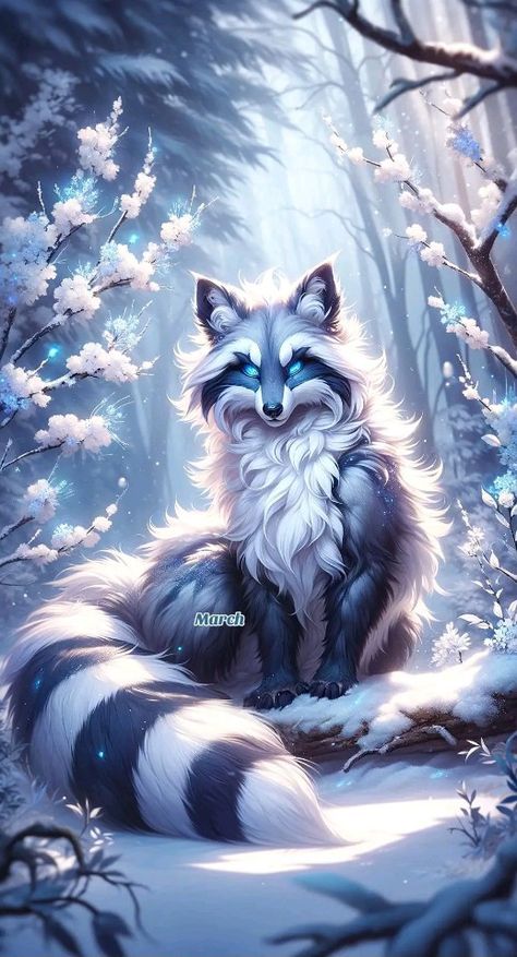 Snow Animals Fantasy Art, Fantasy Foxes, Magical Animals, Snow Animals, Mythical Creatures Fantasy, Colored Pictures, Cute Bunny Pictures, Wolf Painting, Cute Animal Clipart