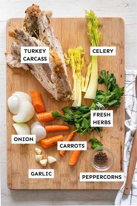 Use a leftover turkey carcass, veggies, fresh herbs, and seasonings to make this simple and versatile turkey broth on the stovetop or in the slow cooker or Instant Pot. Slow Cooker Chicken Broth, Turkey Stock Recipe, Homemade Chicken Broth, Make Chicken Broth, Turkey Broth, Turkey Stock, Slow Cooker Dinner, Pantry Ideas, Delicious Soup Recipes