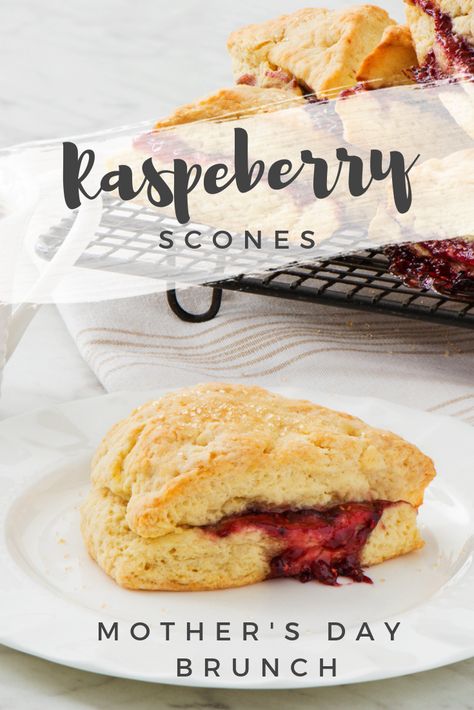 Treat mom to traditional scones filled and baked with raspberry jam Baking With Raspberry Jam, Jam Filled Scones, Raspberry Jam Scones, Jam Scones Recipe, Rasberry Scones, Raspberry Rhubarb Jam, Traditional Scones, Raspberry Scones, Scone Recipes