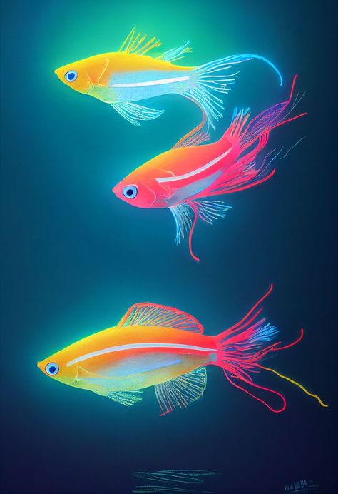 This digital art features colorful Neon Tetras swimming in a lake. Great gift for people who enjoy colorful fishes Swimming In A Lake, Neon Tetra Fish, Neon Fish, Tetra Fish, Fish Poster, Neon Tetra, Canvas Photo Wall, Lord Murugan Wallpapers, Neon Painting