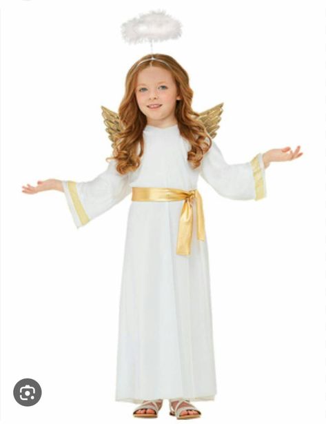 Angel Costume For Kids, Kids Angel Costume, Fantasia Diy, Golden Angel Wings, Christmas Drama, Biblical Costumes, Carnival Parties, Angel Halo, Golden Angel