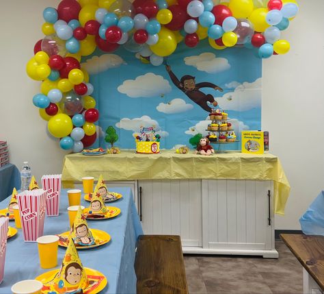 2nd Birthday Curious George, Curious George 3rd Birthday, Curious George Themed Birthday Party, Curious George Balloon Arch, Curious George Backdrop, Curious George Birthday Party Ideas 2nd, Curious George Baby Shower Ideas, Curious George 2nd Birthday, Curious George Birthday Party Ideas 1st