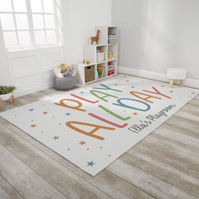 Decorate the playroom with the playroom quotes personalized playroom area rug Customize: Yes, Rug Size: Rectangle 5' x 8' | 96 x 60 x 0.5 in Rug - Personalization Mall Polka Dots Handwoven White / Brown / Green Area Rug Polyester | 96 H x 60 W x 0.5 D in | Wayfair Area Rug For Play Room, Toddler Girls Playroom Ideas, Playroom For Girls Ideas, Front Room Playroom Ideas, Playroom Small Space, Kids Small Playroom Ideas, Boy And Girl Playroom, Playroom Flooring Ideas, Girl Playroom Ideas