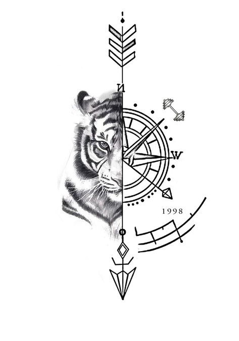 Compass Tattoos Arm, Geometric Tiger Tattoo, Geometric Compass, Geometric Tiger, Arrow Tattoo Design, Compass Tattoo Design, Band Tattoo Designs, Tiger Tattoo Design, Wrist Tattoos For Guys