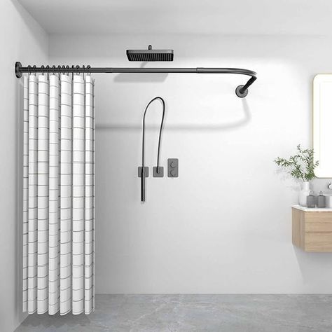 Raoot Shower Curtain Rail Black L Shape 71 - 102 x 112 - 173 cm Adjustable Shower Curtain Angle Rods Drilling or No Drilling Includes Shower Curtain Rings : Amazon.de: Home & Kitchen L Shaped Shower Curtain Rod, L Shaped Shower Curtain, Corner Shower Curtain Rod, Shower Curtain Rail, Curved Shower Curtain Rod, Curved Shower Curtain, Shower Pole, Corner Curtains, Shower Curtain Rod