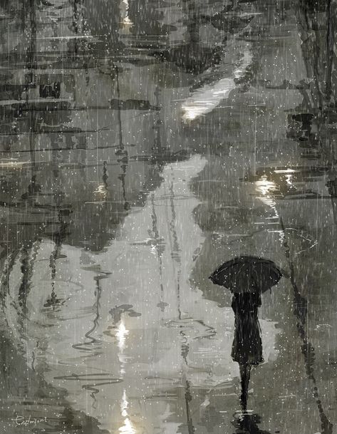 Rainy Day Wallpaper, Road Drawing, Rain Illustration, Girl In Rain, Arte Peculiar, Rain Wallpapers, Rain Painting, Cover Wattpad, Rain Art