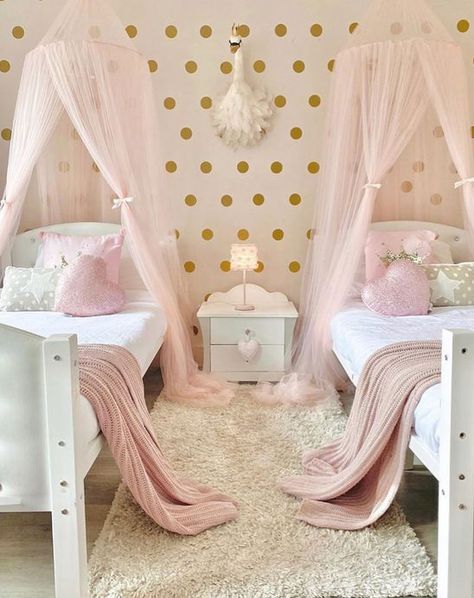 Twin Girl Bedrooms, Shared Girls Room, Shared Girls Bedroom, Pink Bedroom For Girls, Pink Girl Room, Toddler Bedroom Girl, Toddler Girl Room, Shared Bedroom