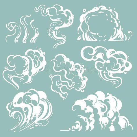 Cartoon white smoke and dust clouds. Comic vector steam isolated royalty free illustration Air Illustration, Fog Effect, Line Cartoon, Cloud Illustration, Cartoon Clouds, Cloud Drawing, Pattern And Decoration, Graffiti Lettering, Scene Creator