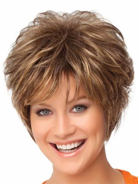 PRICES MAY VARY. Gala wig by Gabor wigs. Head Size: Average 21 1/2". Synthetic hair. Approx. Hair Lengths: Front 4 1/2", Crown 5", Sides 3 3/4", Back 3", Nape 1 1/2". Description: A full, barely waved top with short, textured layers in the sides and back transform a short basic style into a fresh, sophisticated cut. Gabor Plus Colors: Lighter front and sides with a darker nape in back. Short Hair Lady, Eva Gabor, Curly Hair Short, Short Shag Hairstyles, Short Brown Hair, Curly Hair Wig, Short Hair Wigs, Short Straight Hair, Short Wavy Hair