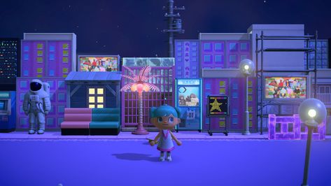 One of the streets in my sci-fi futuristic island, Fortuna! 🛸🪐🛰 #acnh #animalcrossing Animal Crossing Sci Fi, Acnh Sci Fi Island, Acnh Futuristic Island, Acnh Sci Fi, Acnh Futuristic, Futuristic Island, Ac Ideas, Custom Clothing Design, City Pop