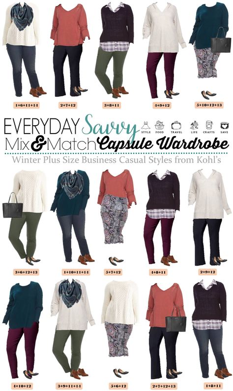 This new plus size business casual capsule wardrobe for winter makes it easy to get dressed each morning and look great. It is also perfect for travel. via @everydaysavvy Plus Size Business Casual, Plus Size Capsule Wardrobe, Plus Size Business, Business Casual Winter, Plus Size Winter Outfits, Mode Tips, Plus Size Winter, Winter Capsule Wardrobe, Business Casual Outfits For Women