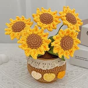 JOMODECOR Handmade Crochet Sunflowers Bouquet Potted Plants, Knitted Artificial Forever Flowers with Exquisite Pot,Gift to Friends Women Kids,Perfect for Home Decorations, Office Desk Crochet Sunflowers, Sunflowers Bouquet, Easy Crochet Flower, Friends Women, Flower Step By Step, Crochet Flowers Easy, Crochet Flowers Free Pattern, Sunflower Bouquets, Forever Flowers