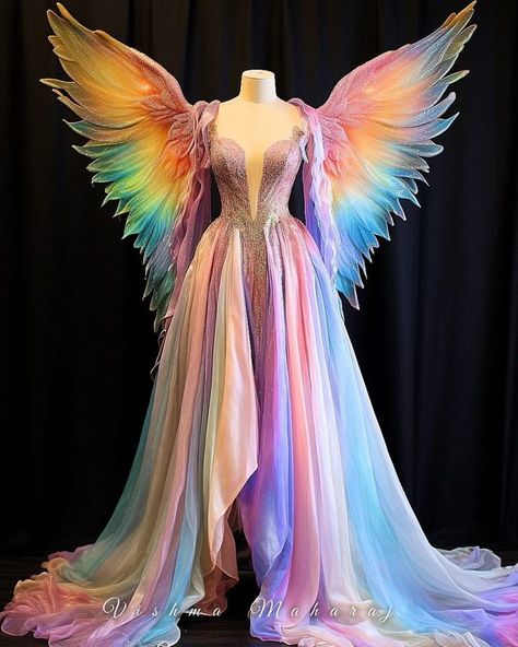 Fashions Universe 🟣 (@fashions.universe) • Instagram photos and videos Rainbow Prom Dress, Rainbow Gown, Vishma Maharaj, Rainbow Wedding Dress, Fairy Gown, Costume Inspirations, Magical Dress, Goddess Gown, Fashion Fantasy