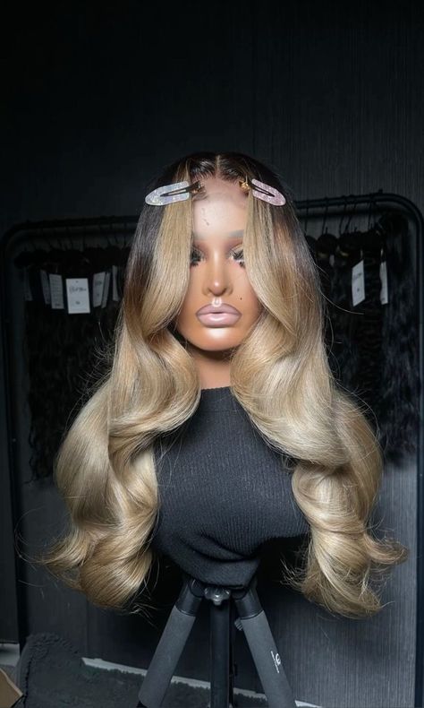 Blonde Wig On Mannequin, Winter Weave Hairstyles Black Women, Brown Blonde Wig Black Women, Toned 613 Wig, Blonde Hair Color Ideas Black Women, 613 Toned Wig, Toned Blonde Wig, Wig Photoshoot Ideas, Ash Blonde Wig Black Women