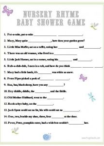 Free printable Baby Shower Games - Nursery Rhymes. This is a fun game to play and it has the answers Nursery Rhyme Baby Shower Game, Nursery Rhyme Game, Baby Shower Themes Neutral, Baby Shower Checklist, Free Printable Baby Shower Games, Free Baby Shower Games, Nursery Rhymes Games, Free Baby Shower, Baby Shower Planning