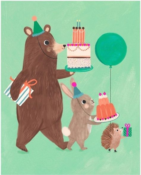 Balloon Present, Happy Birthday Rebecca, Happy Birthday Animals, Happy Birthday Drawings, Happy Birthday Illustration, Lilla Rogers, Watercolor Birthday Cards, Birthday Illustration, Happy Birthday Wishes Cards