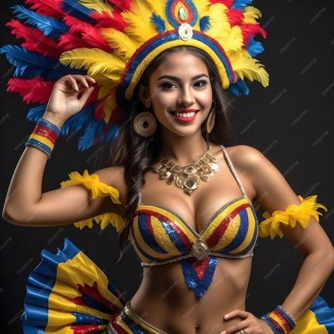 Premium AI Image | Beautiful Colombian women dancing in carnival costume sequins and feathers is a sight to behold T Women Dancing, Colombian Women, Carnival Costume, Carnival Costumes, Feathers, Carnival, Dancing