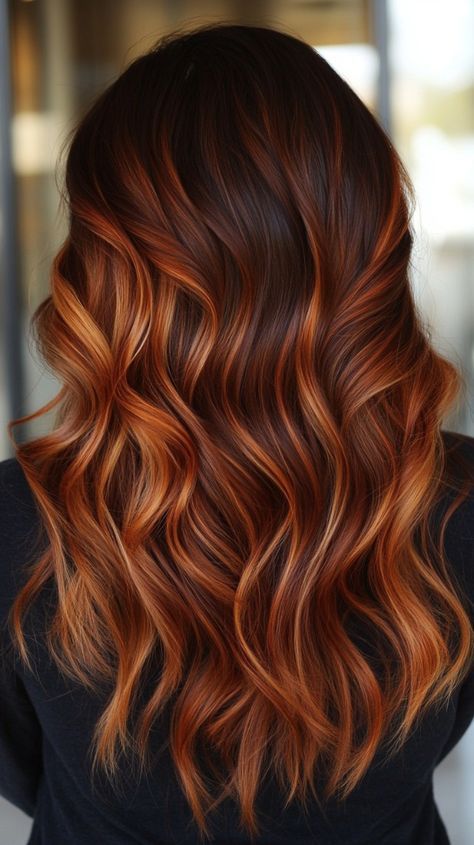 Copper Hair With Highlights, Balayage Hair Copper, Balayage Long Hair, Red Brown Hair, Natural Redhead, Copper Hair Color, Curly Hair Women, Balayage Brunette, Copper Hair