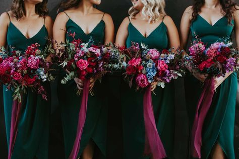 Jewel Tone Bridesmaid, Emerald Green Weddings, Jewel Tone Wedding, Jewel Wedding, Emerald Wedding, Green Bridesmaid, Wedding Theme Colors, Future Wedding Plans, Green Bridesmaid Dresses