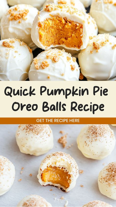 Indulge in these irresistible Pumpkin Pie Oreo Balls for a delightful fall treat. The perfect blend of pumpkin spice and creamy oreo goodness will have your taste buds dancing with joy. These easy-to-make no-bake treats are ideal for Halloween parties, Thanksgiving gatherings, or simply satisfying your sweet cravings all season long. Whether you're a pumpkin pie lover or an Oreo enthusiast, these decadent balls will surely become a new favorite. Pumpkin Pie Bites From Pie, Fall Oreo Balls, Oreo Balls Thanksgiving, Pumpkin Pie Bites Easy, Thanksgiving Oreo Balls, Pumpkin Oreo Balls, Pumpkin Pie Oreo Balls, Pumpkin Pie Balls, Bite Sized Desserts