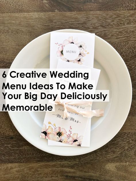 Discover 6 creative wedding menu ideas that will make your big day deliciously memorable. From unique appetizers to stunning main courses, these wedding menu ideas will impress your guests and elevate your celebration. Whether you prefer a rustic buffet or an elegant sit-down dinner, our curated selections cater to every taste and style. Make your wedding unforgettable with these delectable options that reflect your love story. Rustic Buffet, Unique Appetizers, Wedding Day Makeup, Wedding Menu, Main Course, Celebrity Weddings, Big Day, The Help, How To Memorize Things