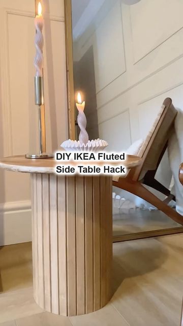 Budget Side Table, Diy Fluted Kitchen Table, Diy Ribbed Table, Diy Circle Side Table, Ikea Fluted Hack, Ikea Armrest Tray Hack, Diy Wooden Side Table, Boho Side Table Diy, Ikea Bread Bin Side Table