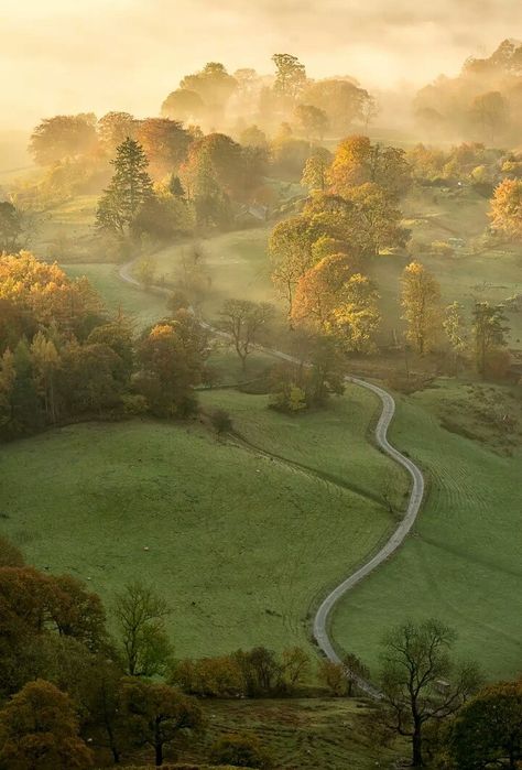 Great Langdale, Lake District National Park, England Foggy Landscape, Lake District National Park, Winding Road, England Travel, Lake District, Golf Courses, National Park, National Parks, Country Roads