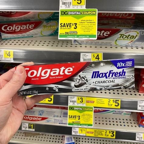 Colgate Toothpaste on Sale Who could use another tube of toothpaste?? We found Colgate Toothpaste on Sale this week! There is a new $2 off 1 Colgate Toothpaste Multipack digital coupon on the Dollar General website. The Colgate Max Fresh Toothpaste + Charcoal is priced at $2.75. Use this coupon and pay only $0.75! Buy (1) Colgate Max Fresh Toothpaste + Charcoal $2.75 Use the $2 off 1 Colgate Toothpaste digital coupon Final Price = $0.75! Remember, the final price is before tax because... Mouth Health, Digital Coupon, Colgate Toothpaste, Pyramid Scheme, Walmart Deals, Digital Coupons, Dollar General, Buy 1, Care Products