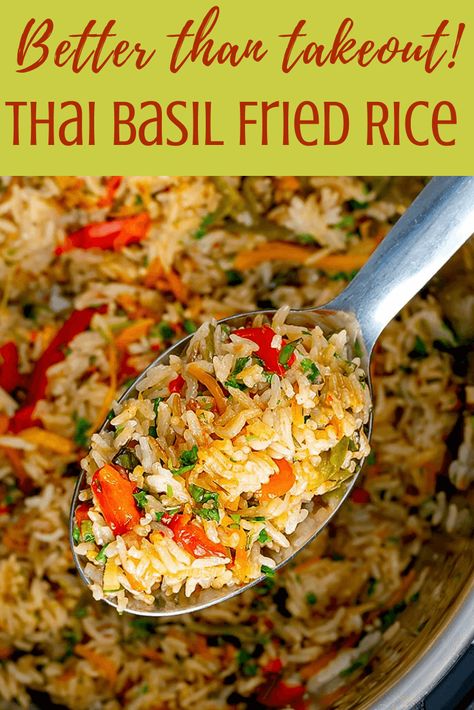 Thai Basil Rice, Thai Rice Recipes, Thai Basil Recipes, Fried Rice Vegan, Thai Basil Fried Rice, Basil Rice, Basil Fried Rice, Thai Fried Rice, Rice Recipes Vegan