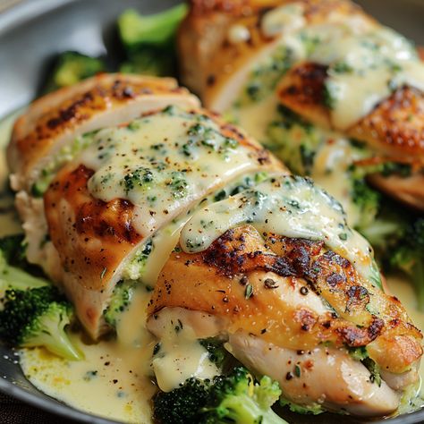 BROCCOLI CHEESE STUFFED CHICKEN BREAST Chicken Stuffed With Broccoli And Cheese, Chicken And Shrimp Dinner, Shrimp Dinner Ideas, Broccoli Stuffed Chicken, Broccoli Stuffed Chicken Breast, Broccoli Cheese Stuffed Chicken Breast, Broccoli Cheese Stuffed Chicken, Chicken Breast Casserole, Family Dinner Menu