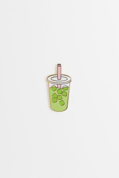 Enamel Pin Display, Handmade Desks, Iced Matcha Latte, Enamel Pin Collection, Iced Matcha, Enamel Pin Badge, Cool Pins, Matcha Latte, Cute Pins