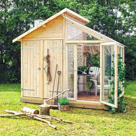 A DIY shed and greenhouse combination. #greenhousedesigndiy Allotment Garden, Courtyard Ideas, Farming Life, Shed Decor, Greenhouse Shed, Storage Shed Plans, Diy Shed Plans, Backyard Greenhouse, Greenhouse Plans