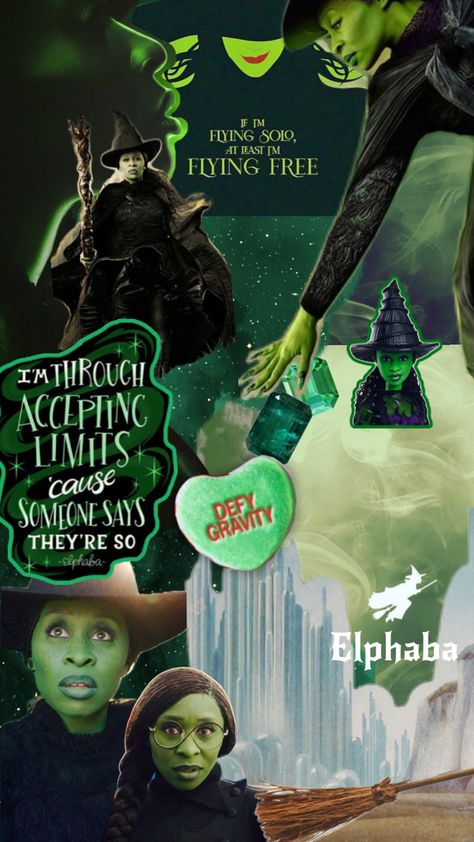 Green glittery wicked movie Elphaba Cynthia Erivo Wicked Wallpaper, Elphaba Wicked, Broadway Wicked, Wicked Movie, Movie Collage, Wicked Musical, Wicked Witch Of The West, Cynthia Erivo, Disney Dolls