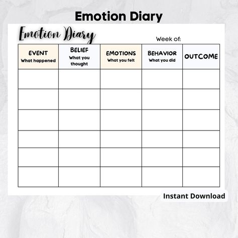 Excited to share this item from my #etsy shop: Emotion Diary|Printable Diary|Self Growth|Self Help|Mental Health|Mindfulness Tracker|Mood Tracker|Self Care|Mental Therapy #white #black #printablediary #emotiondiary #selfcare #selfhelp #selfgrowth #mentalhealth #mindfulness Emotion Diary, Emotions Tracker, Bullet Journal Reflection, Emotion Tracker, Health Printables, Diary Printable, Health Diary, Mental Therapy, Log Ideas