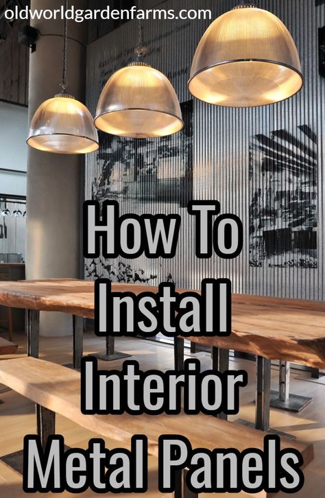 How to Install Metal Panels - for walls, porches, ceilings and more! #metalwall #metalceiling #corrugatedmetal #porch #metal #diy #interiordesign #oldworldgardenfarms Sheet Metal Interior Walls, Black Corrugated Metal Ceiling, Metal Wainscoting Ideas Corrugated Tin, Metal Ceiling Ideas Corrugated Sheets, Galvanized Tin Ceiling, Corrugated Metal Wall Wallpaper, Rustic Tin Ceilings, Mural On Corrugated Metal, Corrugated Tin Ceiling