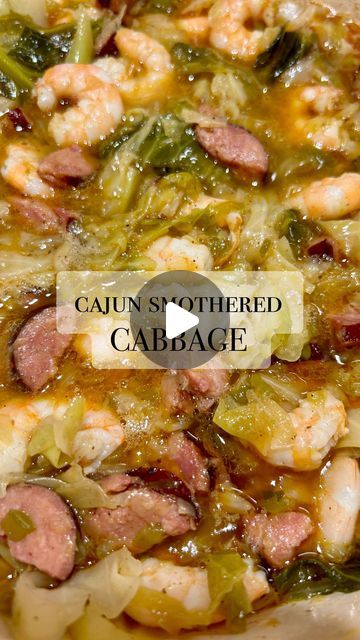 Smothered Cabbage, Raw Shrimp, Veggie Sausage, Cabbage And Sausage, Cabbage Head, Food For The Soul, Sausage Gumbo, My Favorite Food, Food Content